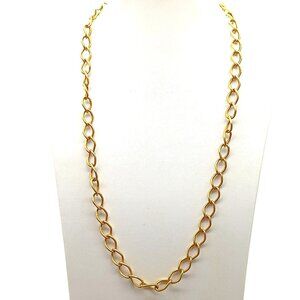 Vintage Gold-Tone Chain Link Necklace With Textured Oval Links & Spring Ring